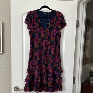 Ralph Lauren Floral V-Neck Mini Dress - Purple and Red